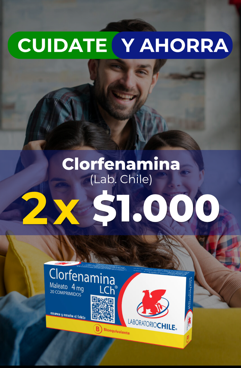 Clorfenamina Maleato 4MG X 20 Comprimidos / Genérico LAB Chile